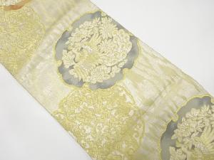 アンティーク　北斗織物製　雪輪に花鳥模様織り出し袋帯（材料）